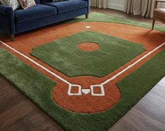 Hand Tufted Baseball Field Rug – Sports Theme Kids Playroom Decor