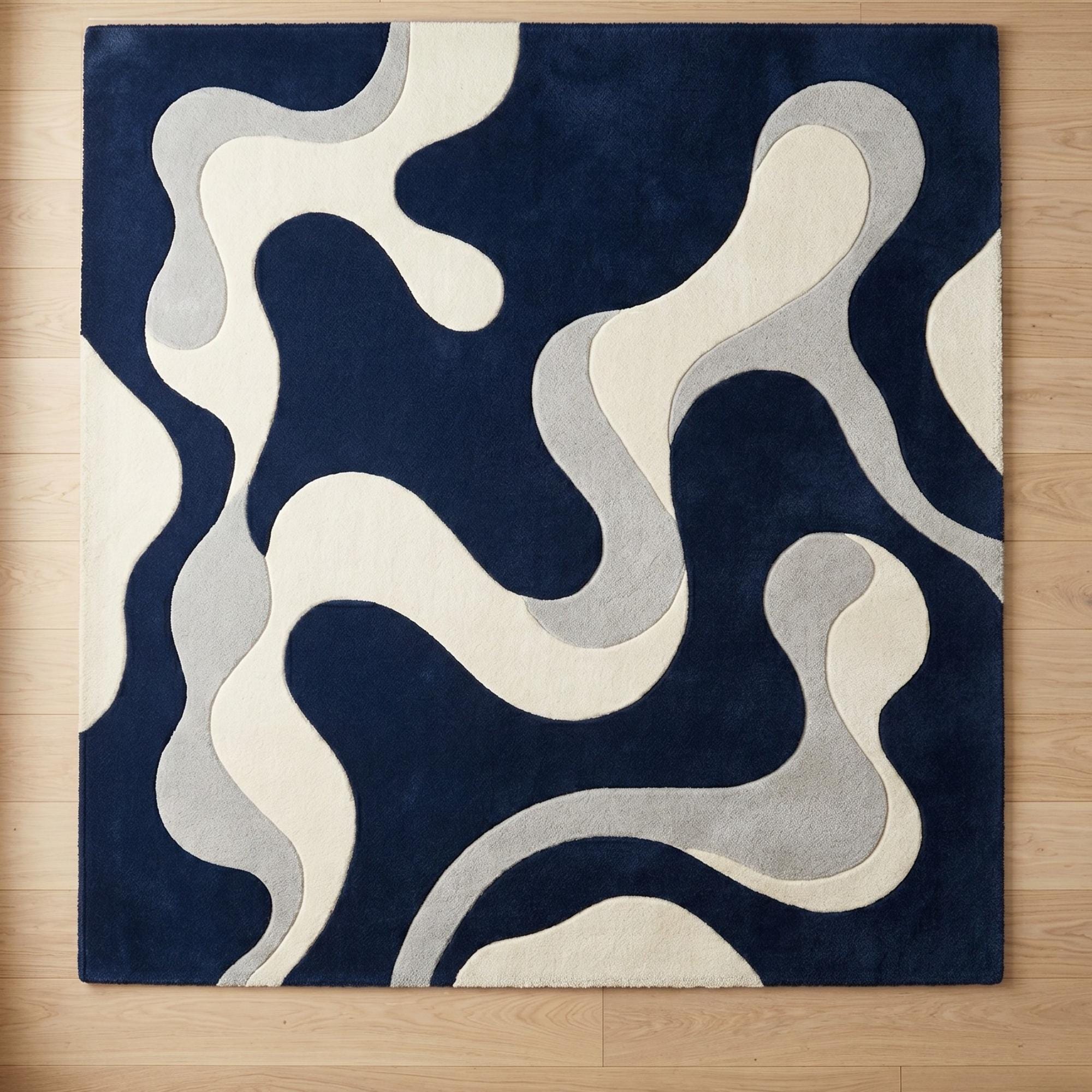 Hand Tufted Navy Blue Abstract Rug | Modern Wool Carpet | Living Room ...