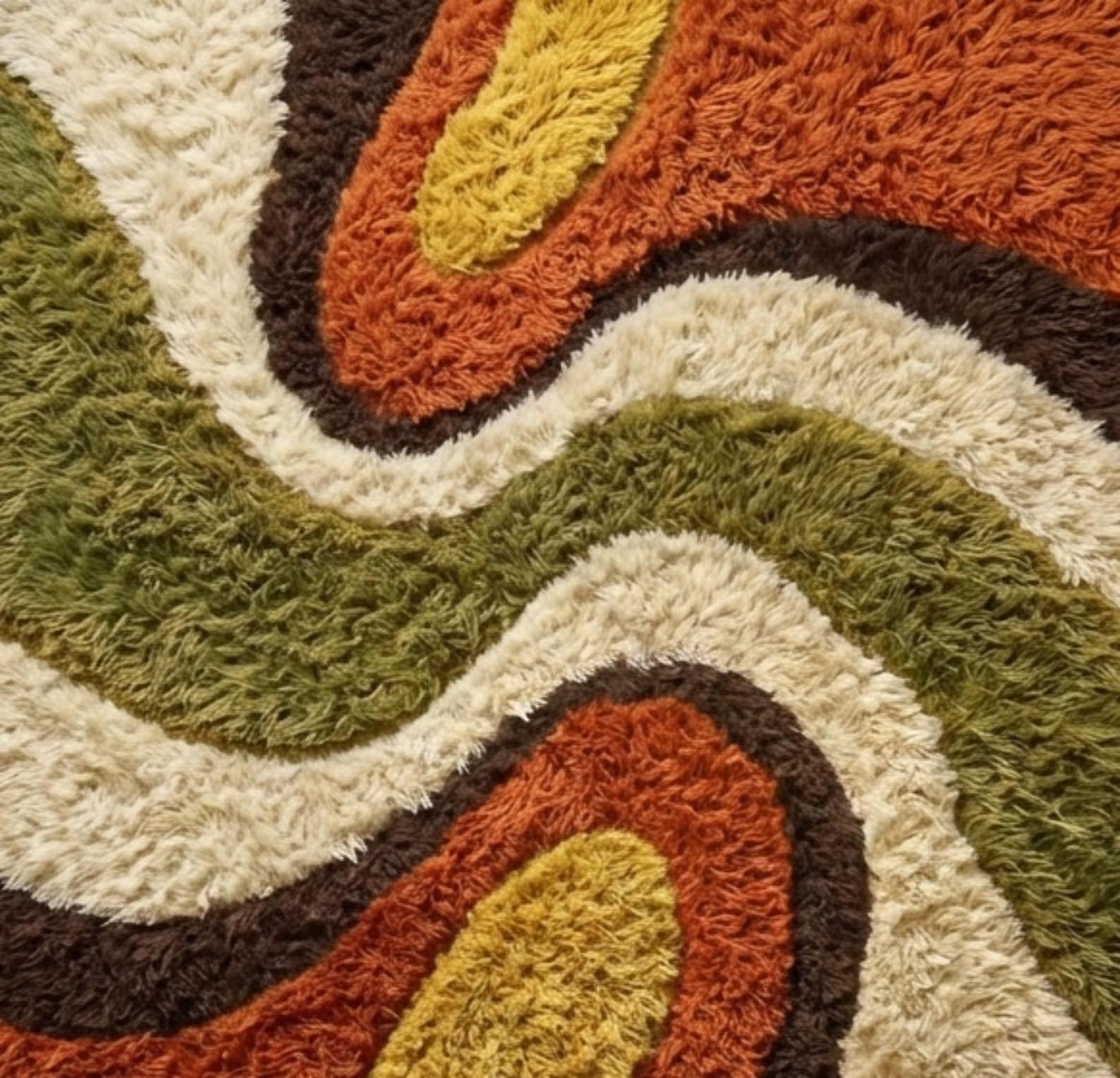 Hand Tufted Shag Rug – 70s Retro Wavy Swirl, Earth Tones - Etsy