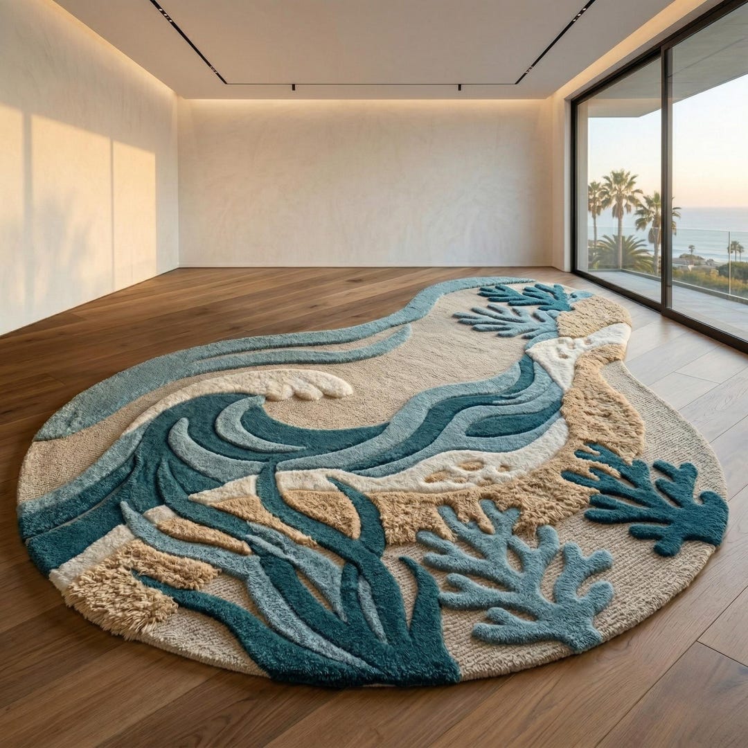 Rod Wave Rugs Ocean Wave Hand Tufted Wool Rug | Coastal Living Room | Custom Sizes - Etsy