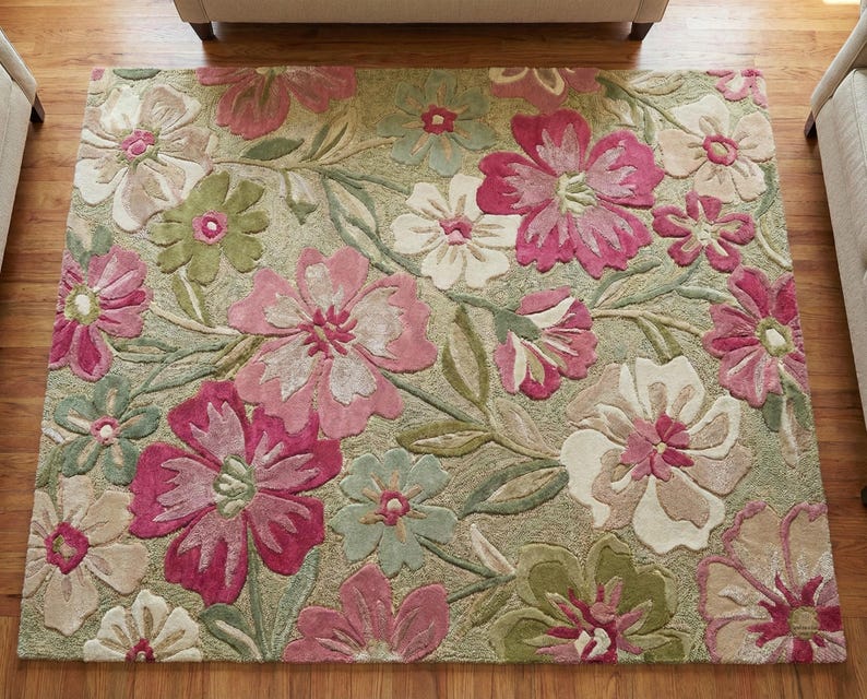 Hand-tufted Wool Floral Rug | 3D Carved Botanical Carpet | Sculpted ...