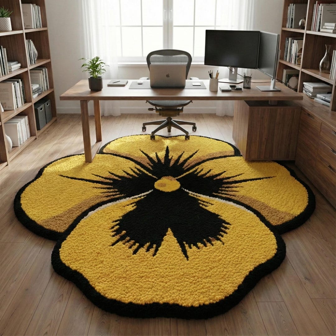 Yellow Pansy Flower Rug, Hand Tufted Floral Area Rug, Irregular ...