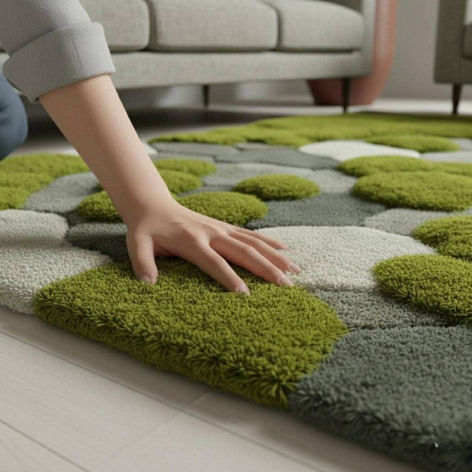 Stone Path Rug Moss Rug, Sculpted Organic Stone Path Luxury Green Area Carpet Hand ...