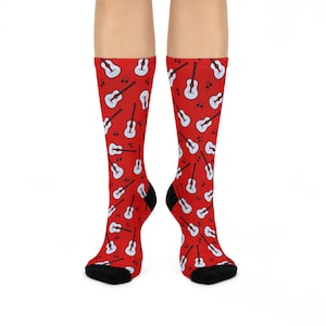 Guitar Print Crew Socks: Cushioned Music Lover Gift