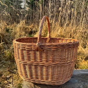 Grande cesto in vimini con manico – Cesto ovale per la spesa, cesto da picnic, cesto da mercato in vimini, cesto naturale intrecciato a mano immagine 5