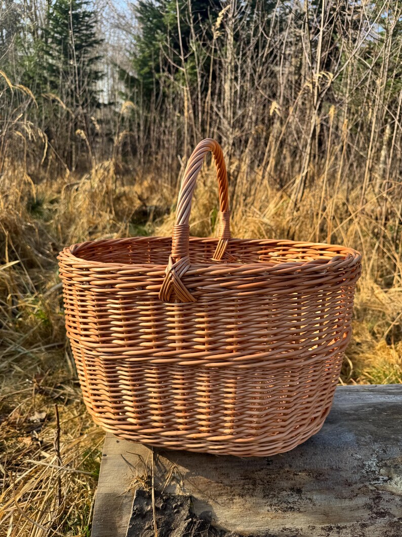 Grande cesto in vimini con manico – Cesto ovale per la spesa, cesto da picnic, cesto da mercato in vimini, cesto naturale intrecciato a mano immagine 5