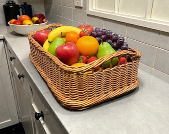 XL rechthoekig rieten dienblad, handgeweven wilgenhouten keukenopbergdienblad