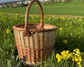 Paddenstoelenplukmand, handgemaakte wilgenmand met handvat, rustieke rieten mand, natuurlijke bosdecoratie