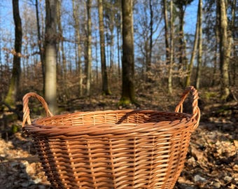 Grote handgeweven wilgenmand met handvatten, brandhoutmand, houtopslagmand, rustieke boerderijdecoratiemand, natuurlijke rieten opbergmand