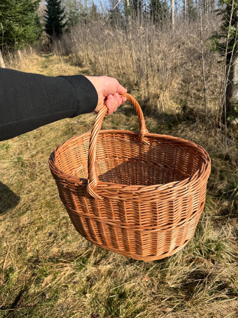 Grande cesto in vimini con manico – Cesto ovale per la spesa, cesto da picnic, cesto da mercato in vimini, cesto naturale intrecciato a mano immagine 3