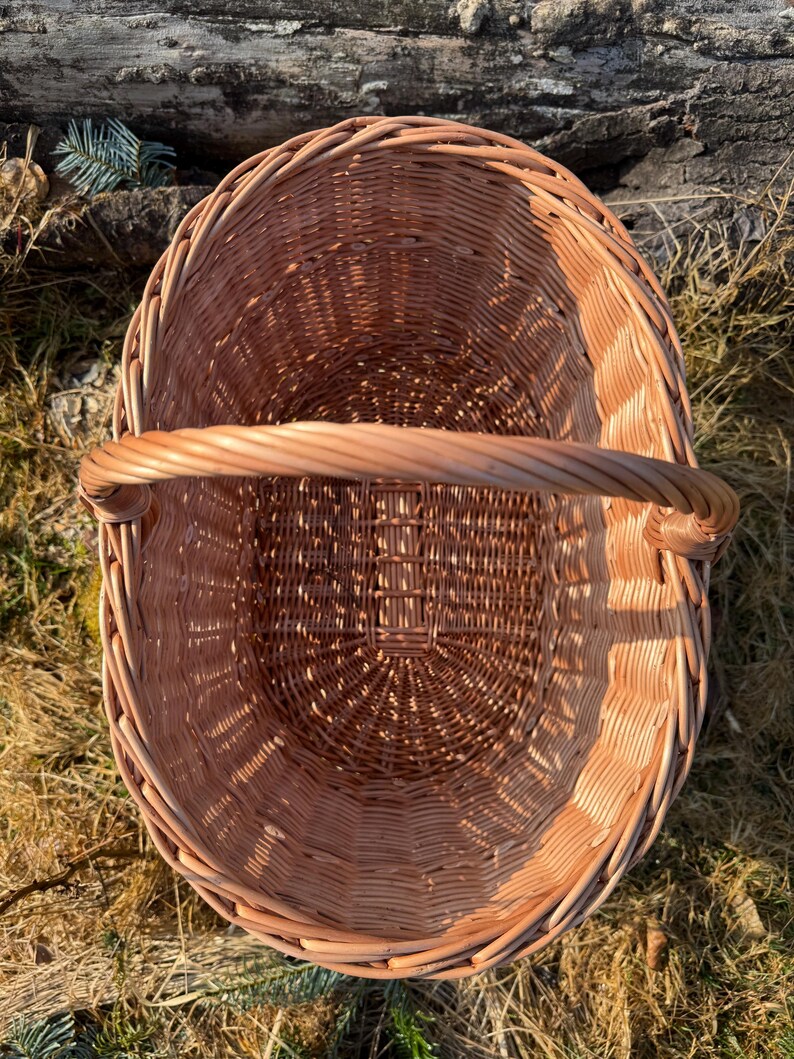 Grande cesto in vimini con manico – Cesto ovale per la spesa, cesto da picnic, cesto da mercato in vimini, cesto naturale intrecciato a mano immagine 2