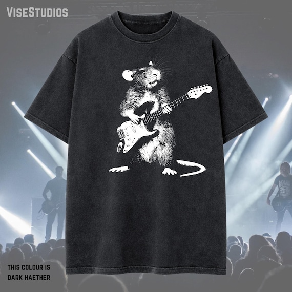 Rock Rat Graphic T-Shirt – Funny Guitar Animal Tee, Vintage Style Unisex Shirt - Oversized Tee
