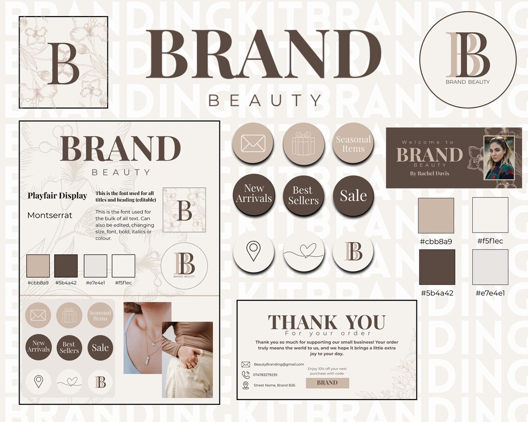 Editable Brand Kit Template | Neutral Logo, Business Card, Thank You ...