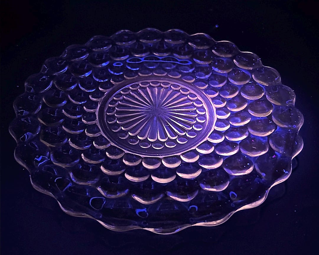 Vintage Imperial Glass Plate • UV Reactive Selenium Glow, Beaded ...