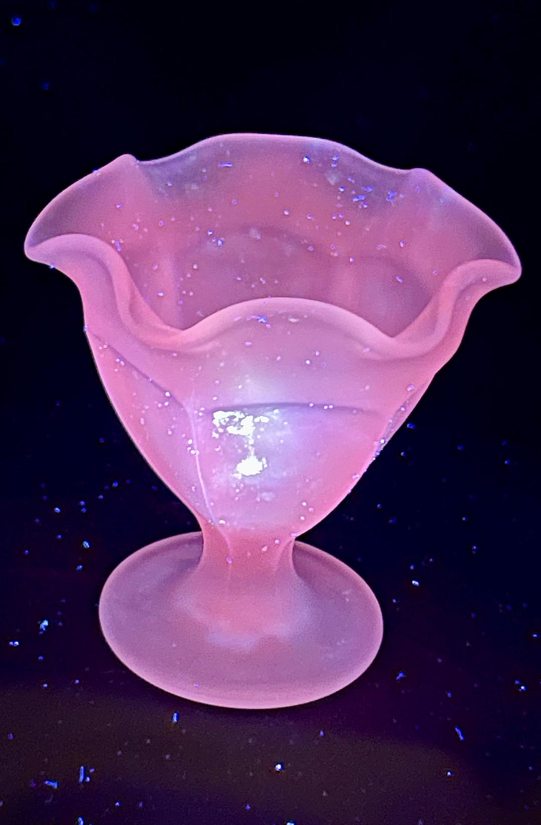 Vintage Pink Satin Glass Pedestal Compote Selenium Glow Candy Dish ...