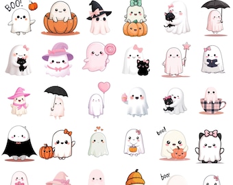 Cute Halloween Ghost Clipart Bundle | Spooky Ghost | Cute Ghost | Spooky Pumpkin | Watercolor Ghost | Cute Halloween | Witch Hat Ghost