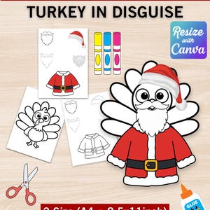 Santa Turkey in Disguise PDF, Printable Thanksgiving Craft, Christmas Activity, Cut and Paste Kids Game, School Project