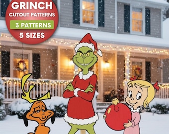 ステンシルクリスマスヤードディスプレイ | 木工パターン | 木製切り抜きテンプレート | 屋外用クリスマスデコレーション | グリンチ切り抜きパターン