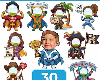 Attività per la Festa del Papà: Aggiungi il tuo volto ai bambini, lavoretto stampabile e decorazione per la bacheca (Canva Edit, PNG)