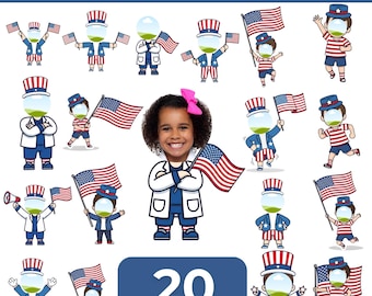 Festa dell'Indipendenza Americana, Aggiungi il tuo volto, Modello Canva / Clipart del 4 luglio / PNG Canva modificabile