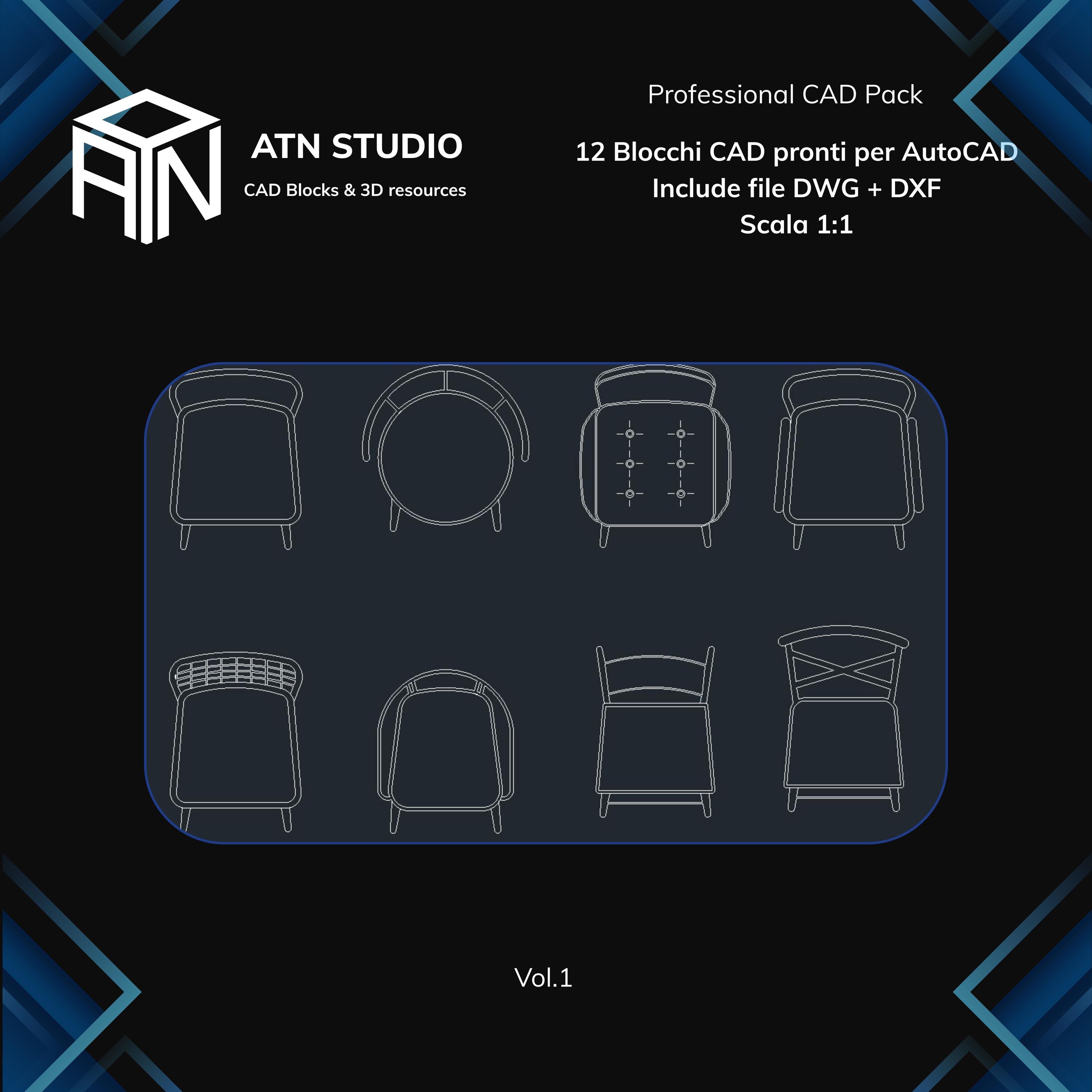 ATN Studio | 12 Chairs 2D Top View (DWG + DXF) | Professional CAD Blocks  for Autocad - Etsy Israel, image size:3000x3000