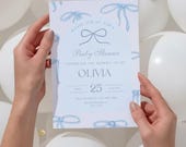 Blue Bow Baby Shower Invitation: Baby Boy Invite (Editable Canva Template, Digital Download)