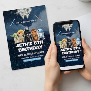 Star Wars Birthday Invitation, Kids Galactic Party Invite, Editable Digital Jedi Theme, Instant Download, Canva Template