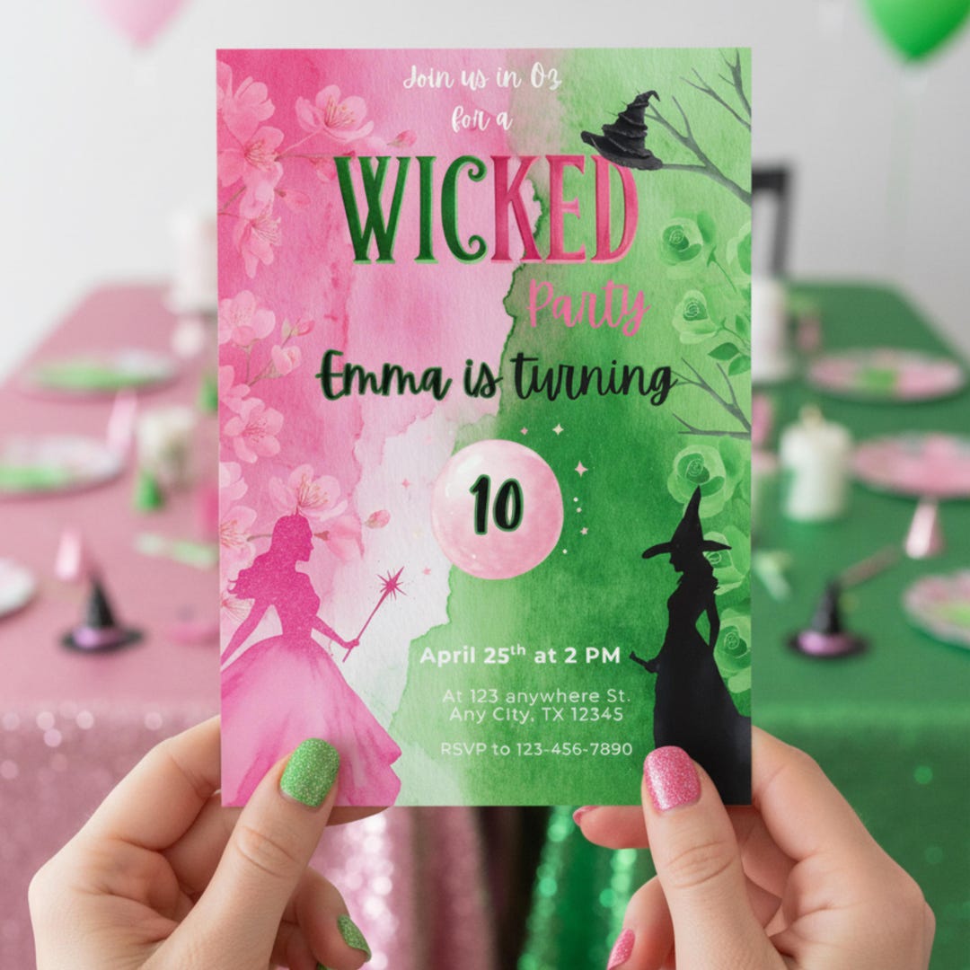 Witch Invite Wicked Birthday Invitation | Editable Canva Template | Green Witch ...