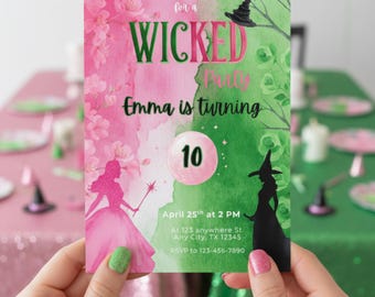 Wicked Birthday Invitation | Editable Canva Template | Green Witch Party Invite | Digital Download