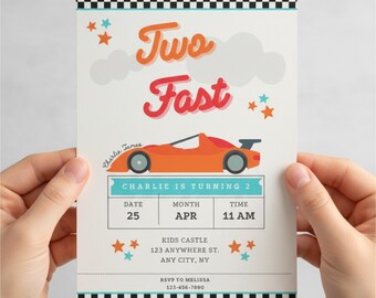Invitación de cumpleaños de coche de carreras / Plantilla editable de Canva / Invitación a fiesta de coches / Descarga digital