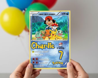 Invitación para fiesta de cumpleaños de Pokémon / Plantilla editable de Canva / Invitación con temática de Pokémon para niños / Descarga digital imprimible