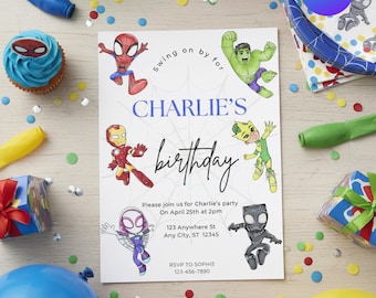 Superhero Birthday Invitation | Spiderman Party Editable Canva Template (Digital Download)