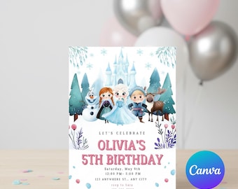 Frozen Birthday Invitation Template, Ice Princess Party, Snowflake Winter Birthday (Digital Download)