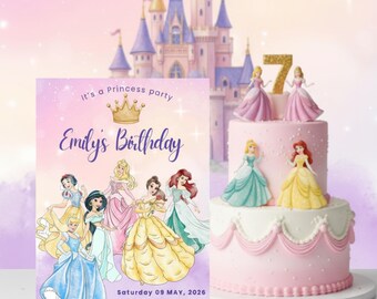 Invitación de cumpleaños de princesa, invitación de cumpleaños de niña, plantilla editable de Canva
