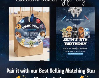 Etiquetas de recuerdo de Star Wars / Etiquetas de regalo editables en Canva / Etiquetas de recuerdo para fiesta de cumpleaños Jedi / Etiquetas de agradecimiento / Descarga instantánea / Imprimibles para cumpleaños infantiles