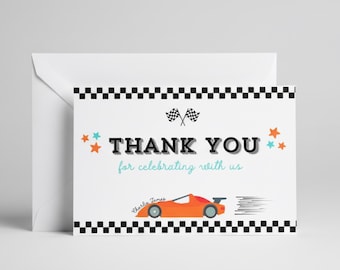Tarjeta de agradecimiento de coche de carreras: Plantilla editable de Canva (descarga digital)
