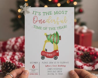 Plantilla digital editable para tarjeta de cumpleaños o Navidad de un año (5x7).