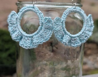 Turquoise Ruffly Crochet Earrings