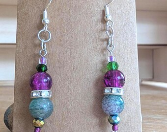 Delicate Purple and Green Drop Earrings