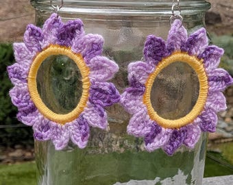 Purple Crochet Flower Earrings