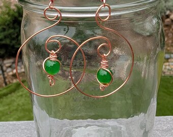 Copper and Green Pendant Dangle Earrings