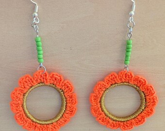 Crochet Flower Dangle Earrings