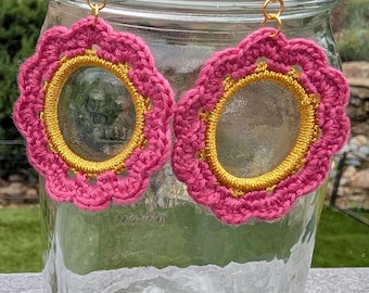 Romantic Pink Floral Crochet Earrings