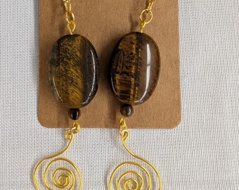 Golden Swirl Tiger's Eye Dangle Earrings