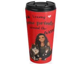 Tazza da viaggio con impronte di zampe / Bicchiere termico per proprietari di gatti, per amanti degli animali domestici, in acciaio inossidabile