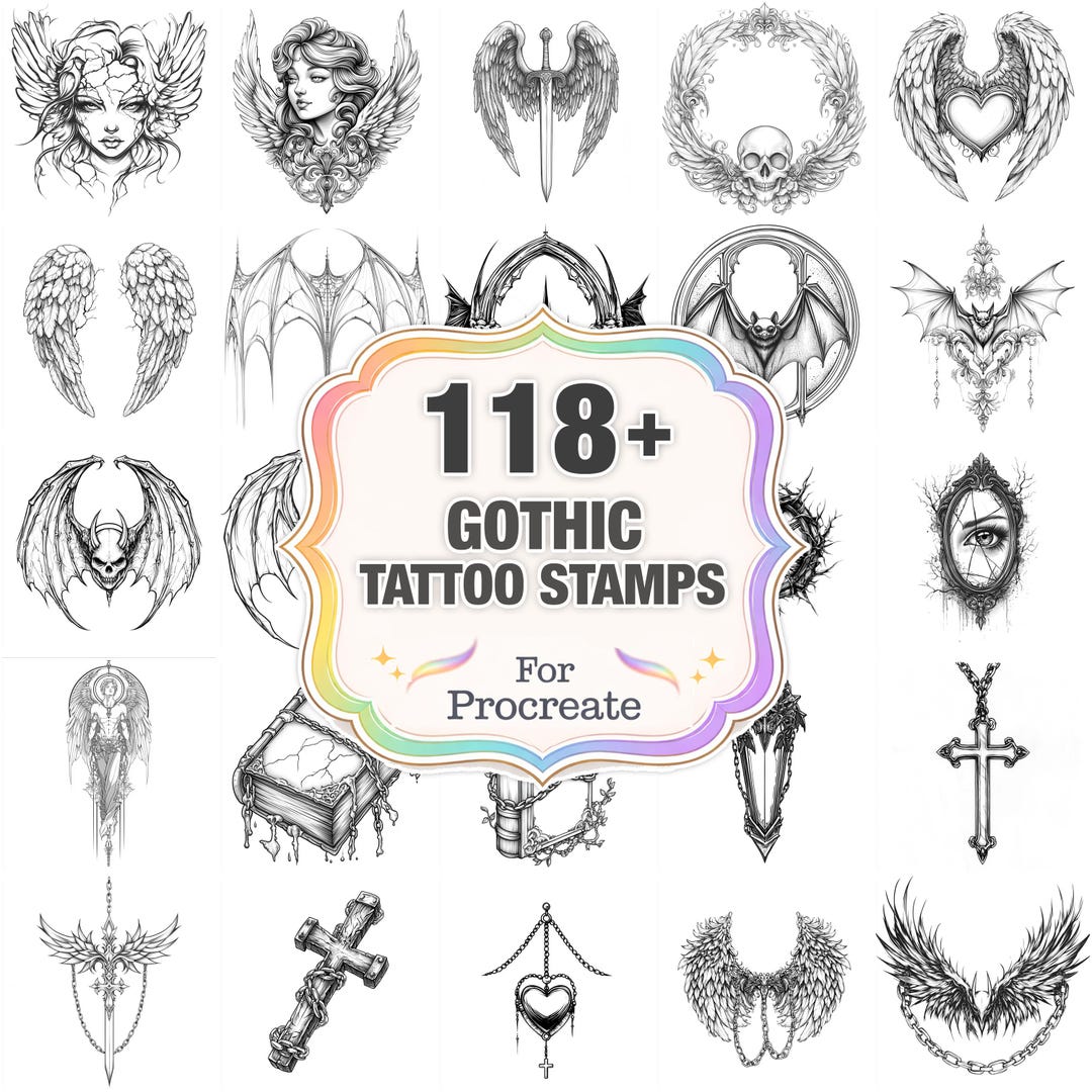 118+ Gothic Tattoo Procreate Stamps, Tattoo Png Bundle, Instant ...