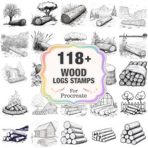118+ Wood Logs Procreate Stamps, Logs png bundle, Instant Download