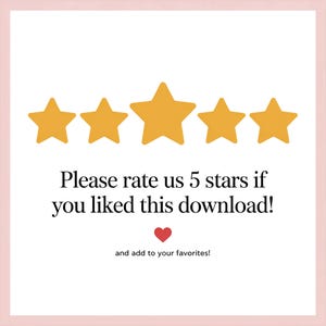 K&ouml;nnte beinhalten: Grafik mit f&uuml;nf goldenen Sternen und dem Text "Please rate us 5 stars if you liked this download!" darunter. Ein rotes Herz und der Text "and add to your favorites!" sind unten.