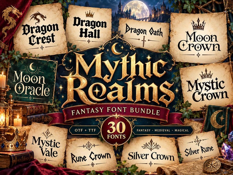 Medieval Oracle Pack de polices Mythic Realms : lettrage médiéval et fantasy magique ...