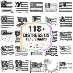 118+ Distress US Flag Stamps, Patriotic Vintage Brushes, PNG Included Instant Download